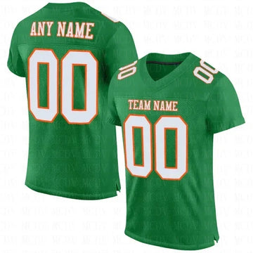 Custom Grass Green White-Orange Mesh Authentic Football Jersey  Short Sleeves Athletic Tee Shirts Unisex Top streetwear